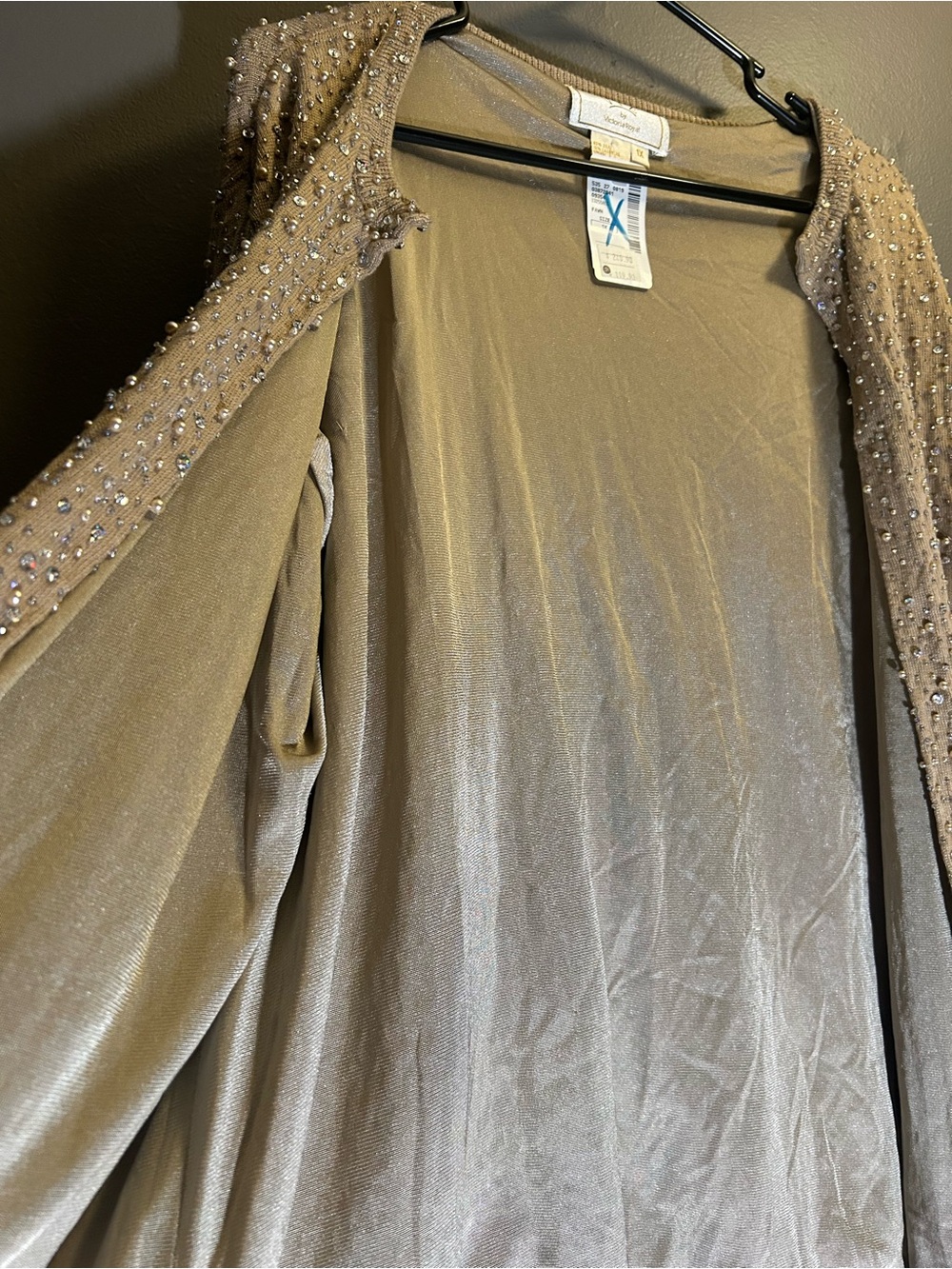 Vintage VIE by Victoria Royal Beaded Taupe Open Cardigan Silk & Cashmere size 1X - Picture 3 of 16